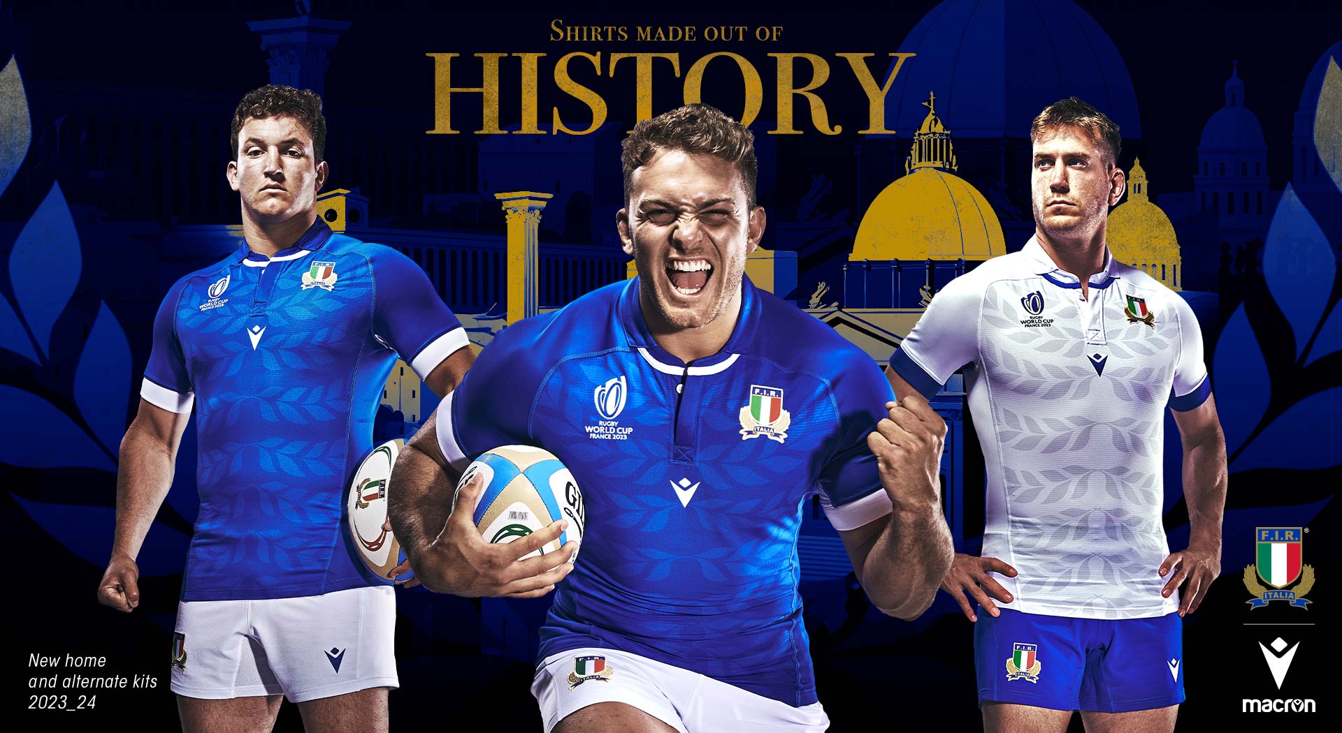 A laurel wreath and the 'Lupa Capitolina' grace Italrugby shirts