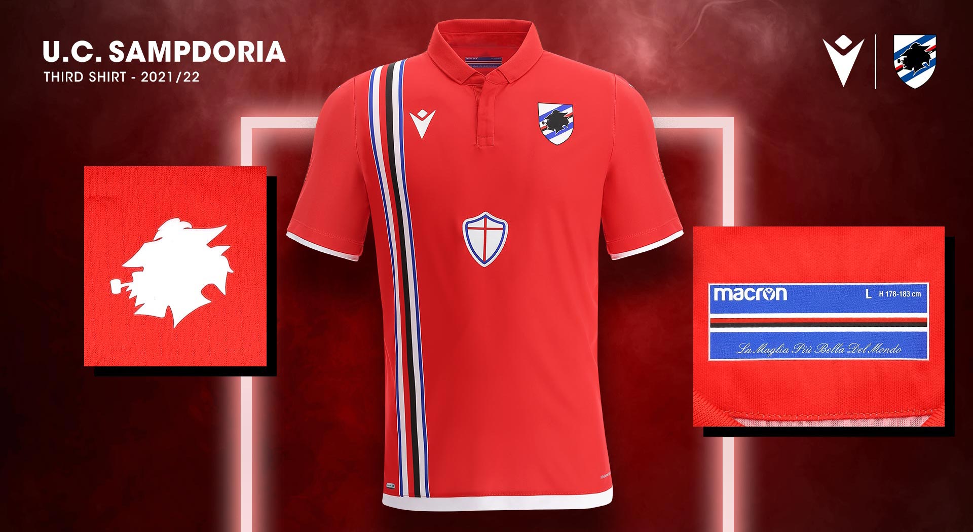IT'S RED THE COLOUR OF THE 2021-2022 THIRD SHIRT OF U.C. SAMPDORIA