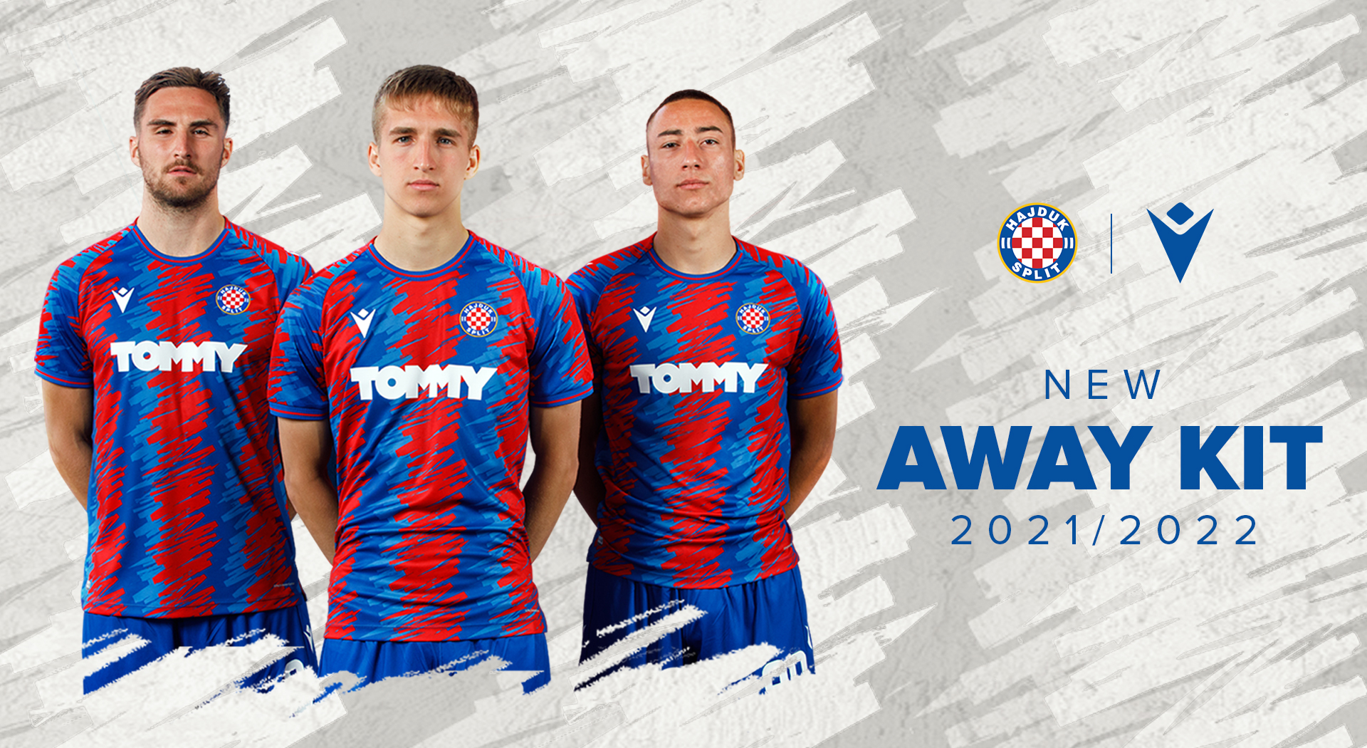 RED AND BLUE WITH A BROKEN EFFECT IN THE NEW AWAY SHIRT OF HAJDUK
