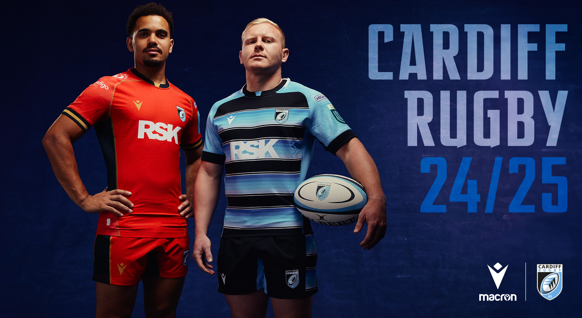 Cardiff Rugby's new Game Kits for 24-25. Sky blue and black for