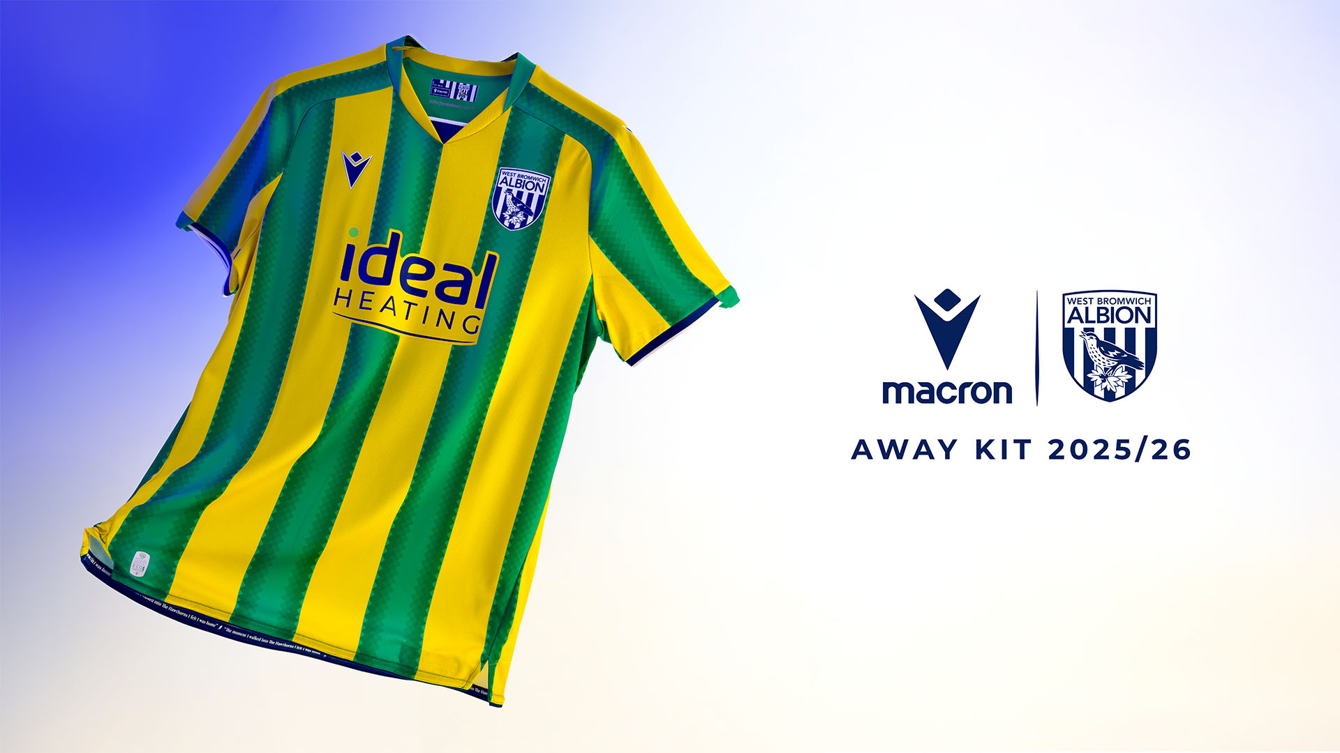 Green-Yellow stripes in WBA 2025/26 Away Kit designed by Macron