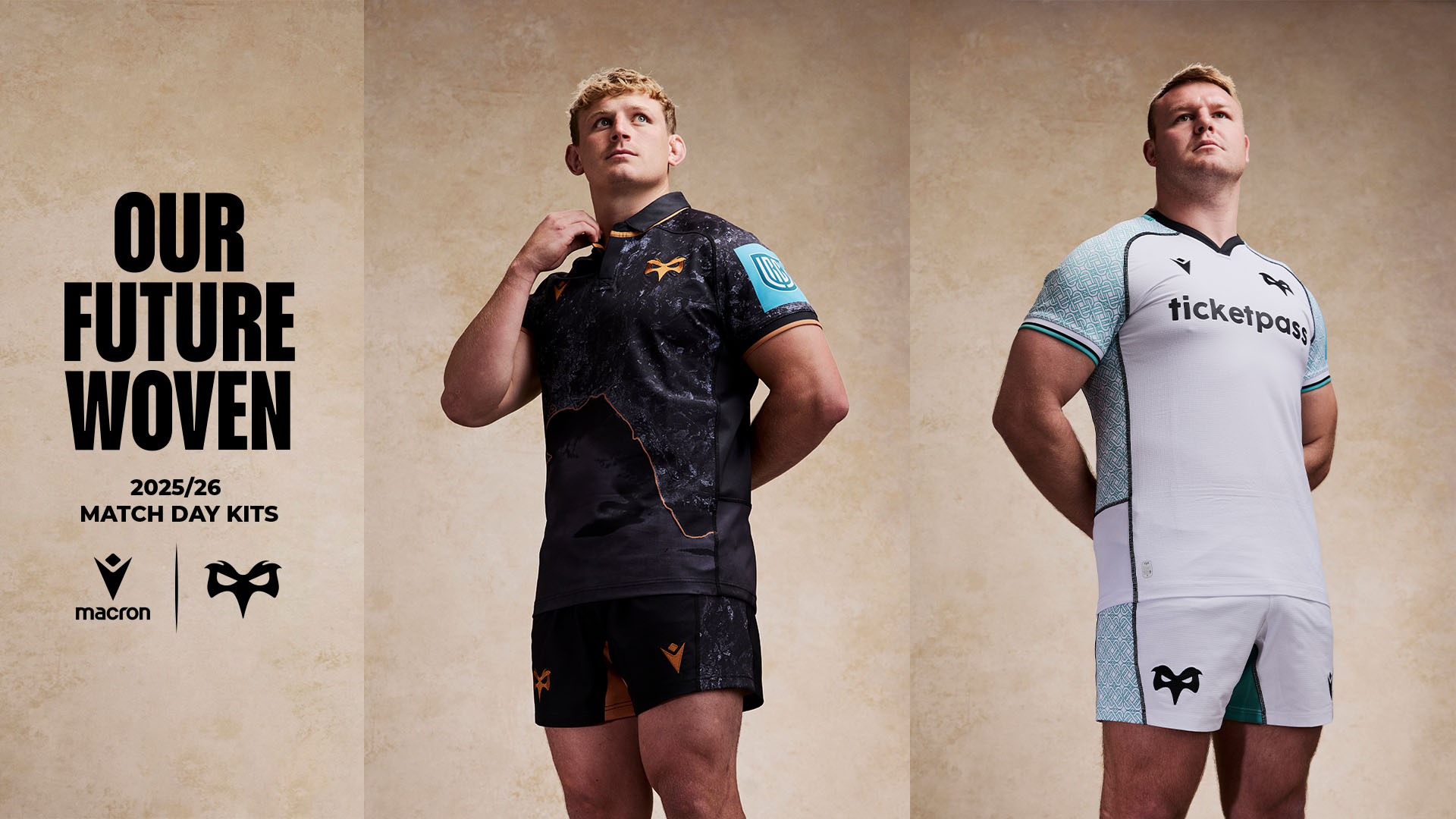 The 2025/26 Ospreys Home and Away kits designed by Macron | About